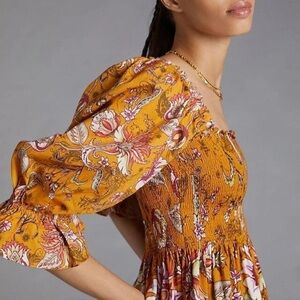 Anthropologie Conditions Apply Floral Smocked Babydoll Top